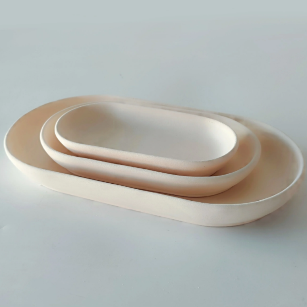 Oval Tabak Seti Seramik Bisküvi